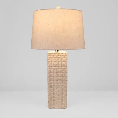 Kirkland's Basketweave Ceramic Table Lamp In White