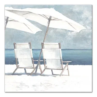Kirkland's Beach Chairs And Umbrella Coastal Canvas Art Print In Blue