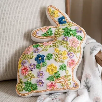 Kirkland's Beaded Floral Bunny Shaped Pillow In Multi