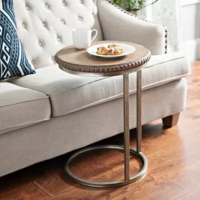 Kirkland's Beaded Round Wood C-table In Brown