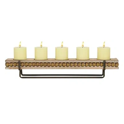 Kirkland's Beaded Wood And Metal Base Candle Holder In Multi