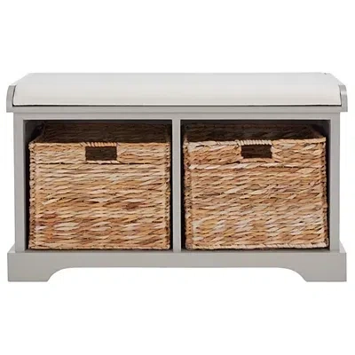 Kirkland's Bench With Woven Storage Baskets In Gray