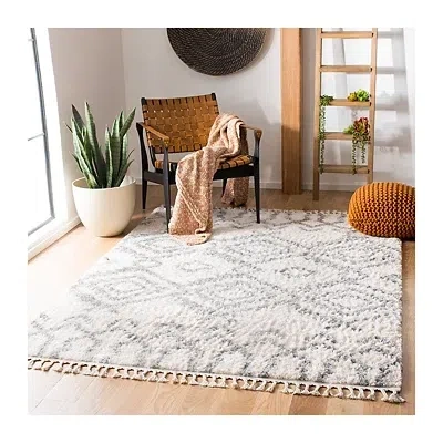 Kirkland's Bergen Tribal Fringe Shag Rug In White