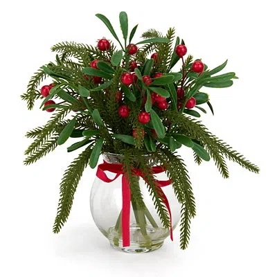 Kirkland's Berry And Greenery Arrangement In Glass Vase In Multi
