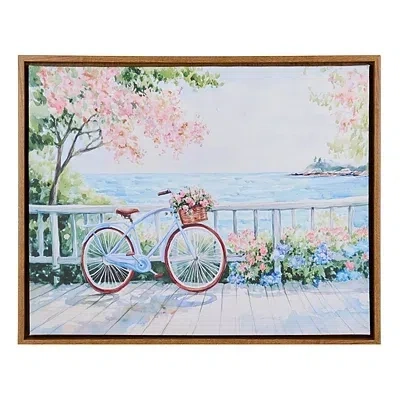 Kirkland's Biking On The Boardwalk Framed Canvas Art Print In Blue