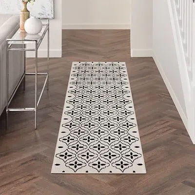 Kirkland's Black Quatrefoil Indoor/outdoor Runner In White