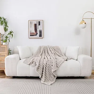 Kirkland's Blaise Faux Fur Ribbed Throw In Gray