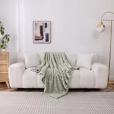 Kirkland's Blaise Faux Fur Ribbed Throw In Green