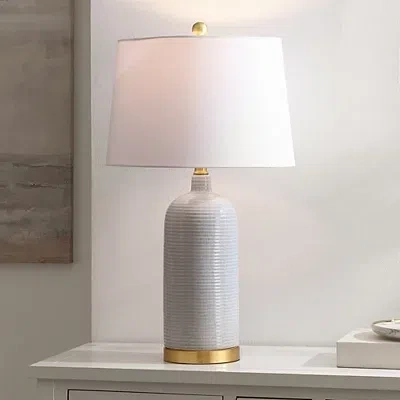 Kirkland's Blue-gray Striations Ceramic Table Lamp In White