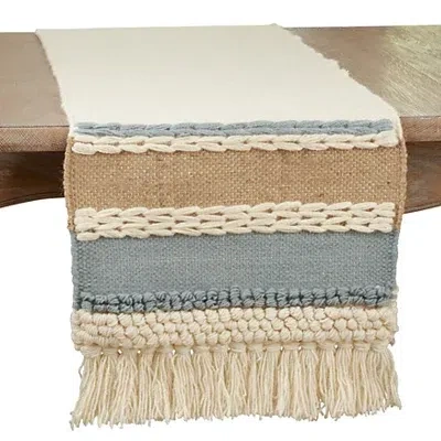 Kirkland's Boho Blue And Cream Woven Wool Table Runner In Gray