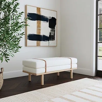 Kirkland's Boucle Brown Faux Leather Bench In White