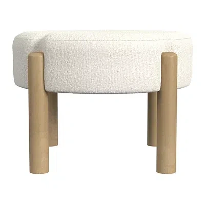 Kirkland's Boucle Natural Wood Ottoman In White