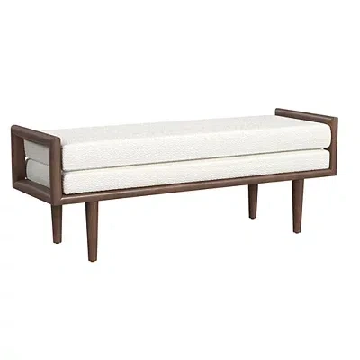 Kirkland's Boucle Walnut Wood Bench In White