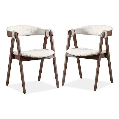Kirkland's Boucle Wood Penny Dining Chairs In White
