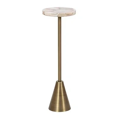 Kirkland's Brass And Gold Quartz Accent Table In White