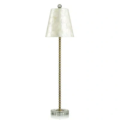 Kirkland's Brass Beaded Capiz Shade Buffet Lamp In White