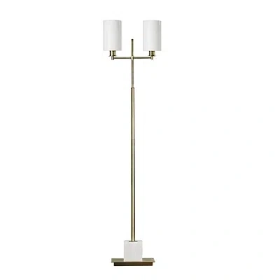 Kirkland's Brass Metal & Marble Twin Light Floor Lamp In White