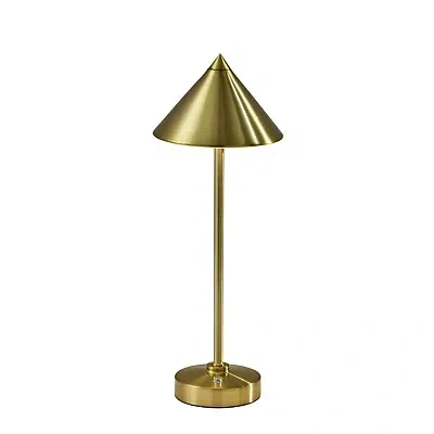 Kirkland's Brass Metal Cone Shade Cordless Table Lamp In Gold