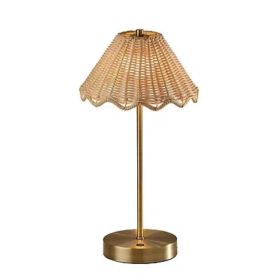 Kirkland's Brass Metal Scalloped Shade Cordless Table Lamp In Gold