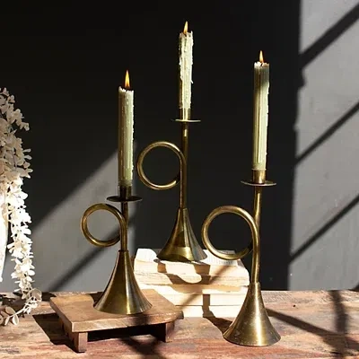 Kirkland's Brass Trumpet Taper Candle Holders In Gold