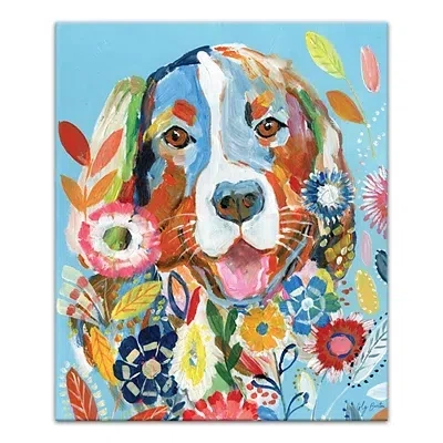 Kirkland's Bright Floral Dog Canvas Art Print By Lily Barton In Multi