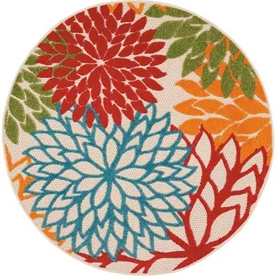 Kirkland's Bright Leaves Round Outdoor Area Rug In Multi