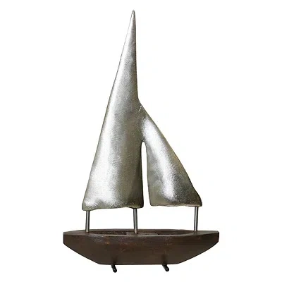 Kirkland's Brushed Champagne Metal & Wood Sailboat Statue In Brown