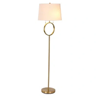 Kirkland's Brushed Gold Metal Circle Floor Lamp In White