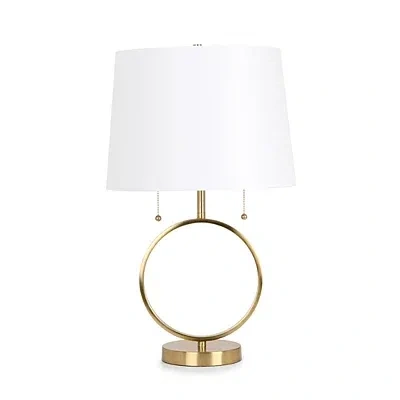 Kirkland's Brushed Gold Metal Circle Table Lamp In White