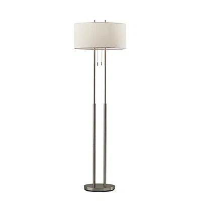 Kirkland's Brushed Steel Double-bulb Oval Floor Lamp In White