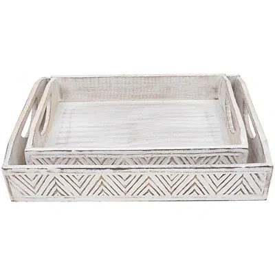 Kirkland's Brushed White Chevron Carved Trays
