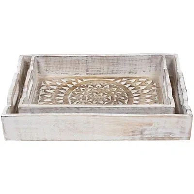 Kirkland's Brushed White Mandala Carved Trays
