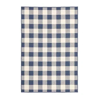 Kirkland's Buffalo Check Outdoor Area Rug In Blue