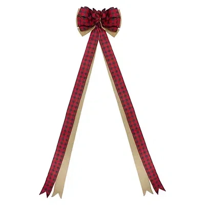 Kirkland's Buffalo Plaid And Burlap Bow Christmas Tree Topper In Red