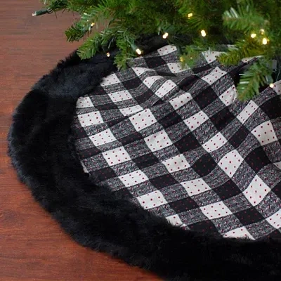 Kirkland's Buffalo Plaid Tree Skirt With Fur In Black