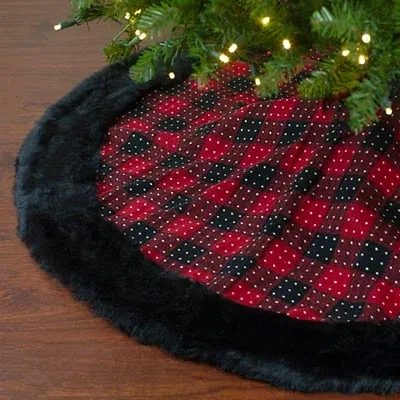 Kirkland's Buffalo Plaid Tree Skirt With Fur In Multi