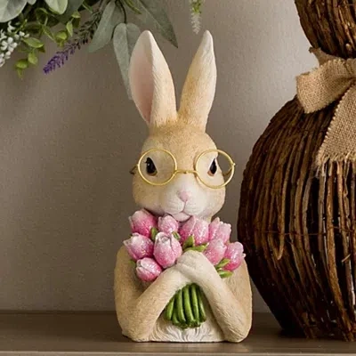 Kirkland's Bunny With Floral Bouquet Figurine In Multi