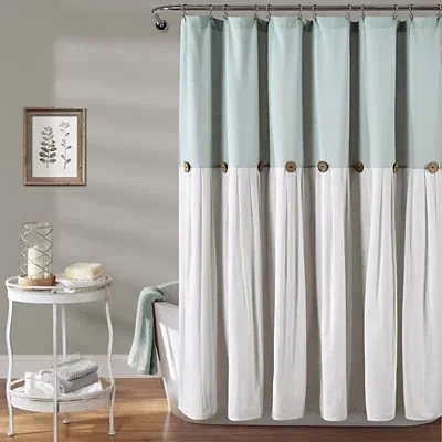 Kirkland's Button Accent Linen Shower Curtain In Blue