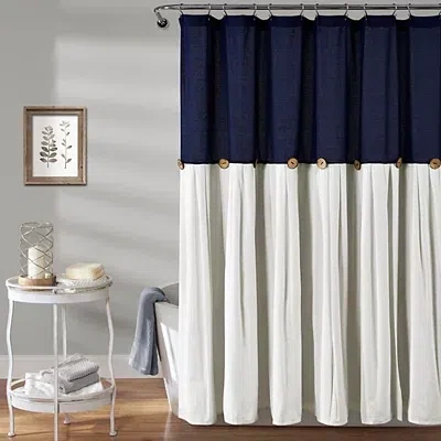Kirkland's Button Accent Linen Shower Curtain In Blue