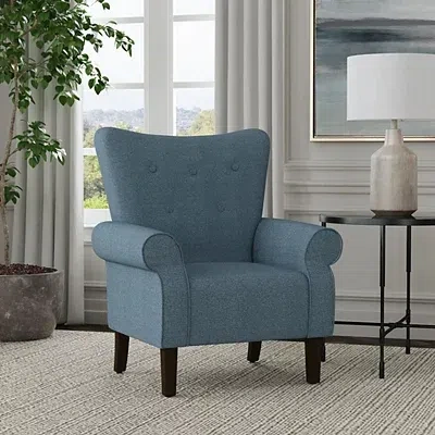 Kirkland's Button-tufted Rolled Arm Accent Chair In Blue