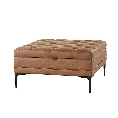Kirkland's Camel Faux Leather Irvin Flip-top Storage Ottoman In Brown