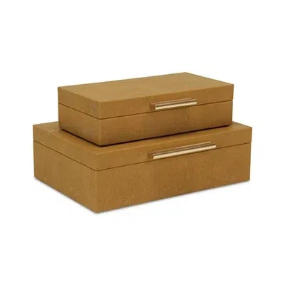 Kirkland's Camel Rectangle Faux Shagreen Boxes In Brown