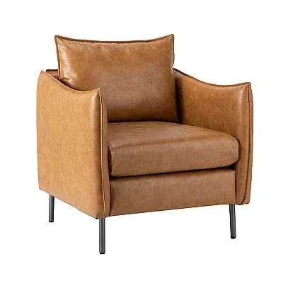 Kirkland's Camel Vegan Leather Flange Club Accent Chair In Brown