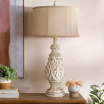 Kirkland's Caroline Distressed Cream Table Lamp In White