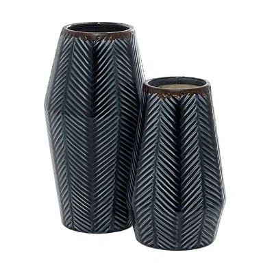 Kirkland's Carved Chevron Ceramic Vases In Blue