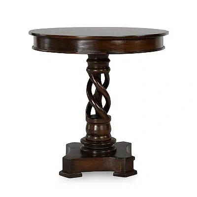 Kirkland's Carved Pedestal Base Mango Wood Accent Table In Brown