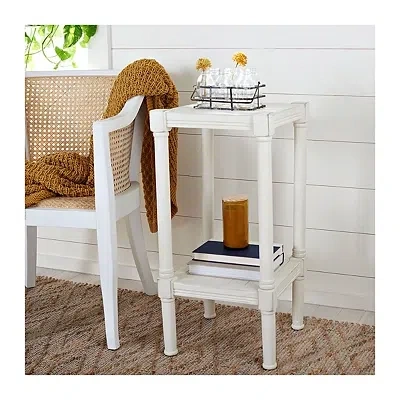 Kirkland's Carved Pinewood Farmhouse Accent Table In White