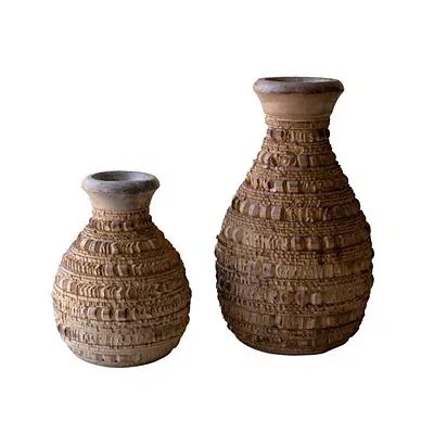 Kirkland's Carved Textured Wood Vases In Brown