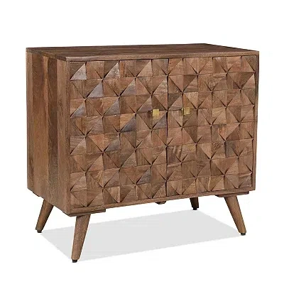 Kirkland's Carved Wood Woven 2-door Cabinet In Brown