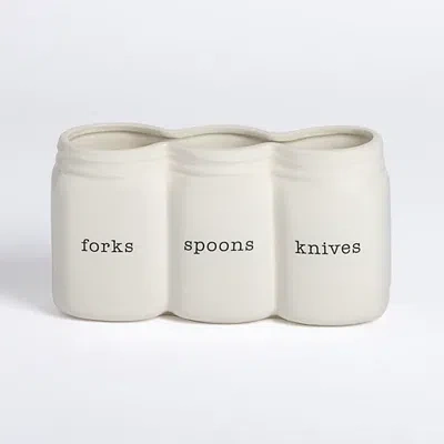 Kirkland's Ceramic 3-section Mason Jar Utensil Holder In White